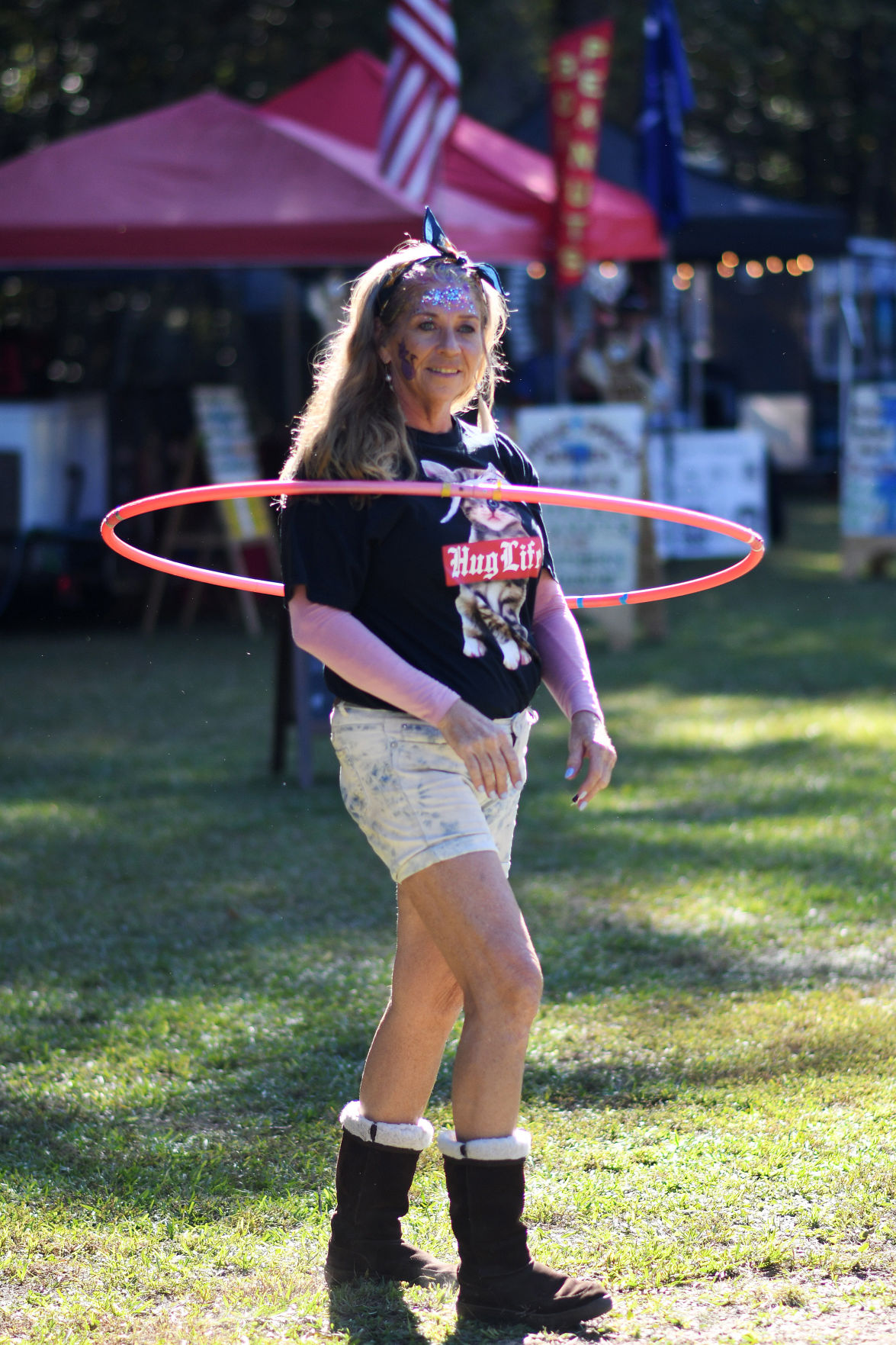 Kitcat Cunningham, owner of Hoopitude, a hula hoop company, at the Edisto Blackwater Boogie on October 11, 2019 at Givhans Ferry State Park. By Joy Bonala